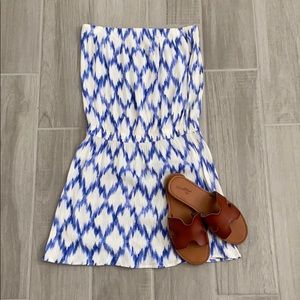 Forever 21 boho blue white strapless mini dress large NWT
